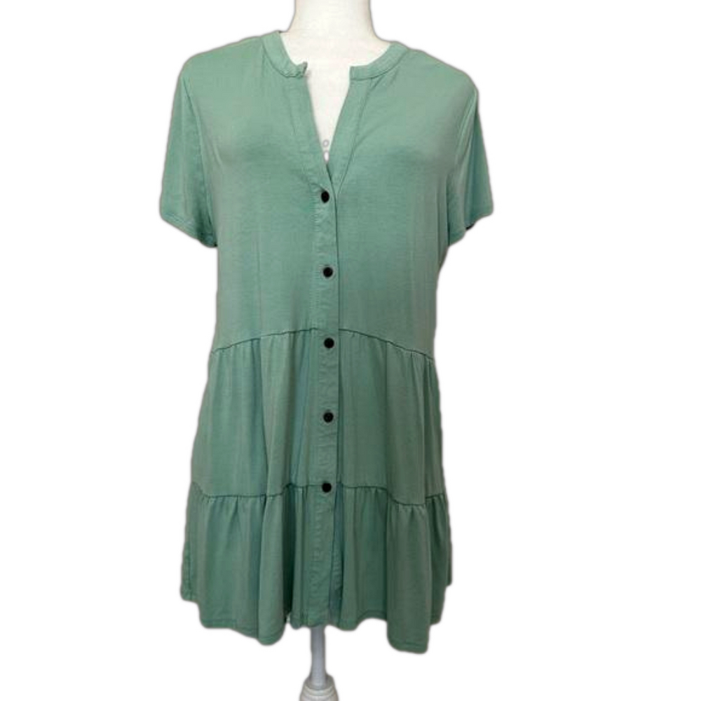 Wonderly V-Neck Button Front Tunic Short Sleeve